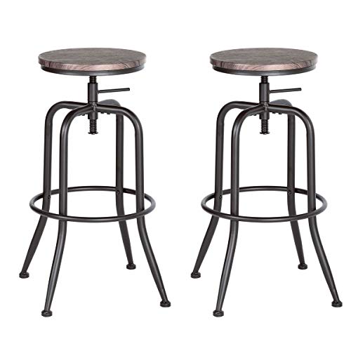 Aingoo Sgabello da Bar Vintage Set di 2 Sedie Regolabili in Cucina con Struttura in Metallo 77-79 cm, Sedia da Bar Industriale Marrone Scuro
