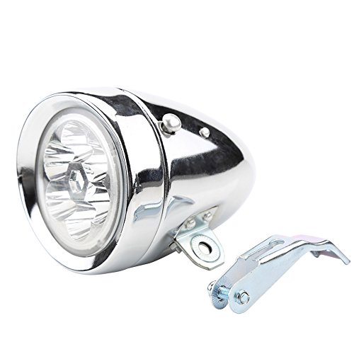 Alomejor 1PC per bicicletta con 6 LED perline lampada anteriore bicicletta vintage ciclismo faro con staffa argento, Silver