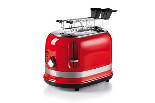 Ariete 0149 Tostapane 2 fette Moderna con pinze, Espulsione Automatica, Cassetto raccogli briciole, Funzione scongelamento e Riscaldamento, 6 Livelli di doratura, 800 W, Plastica, Rosso
