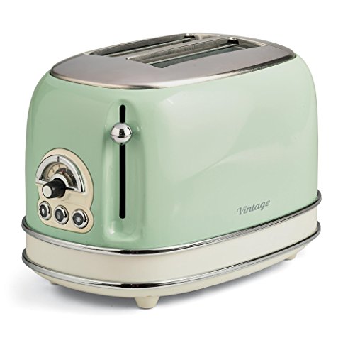 Ariete 155 Tostapane di Design a 2 Fette con Pinze, 6 Livelli di Tostatura, 810 W, Corpo Acciaio Inossidabile, Vassoio Raccoglibriciole Estraibile, Verde Pastello