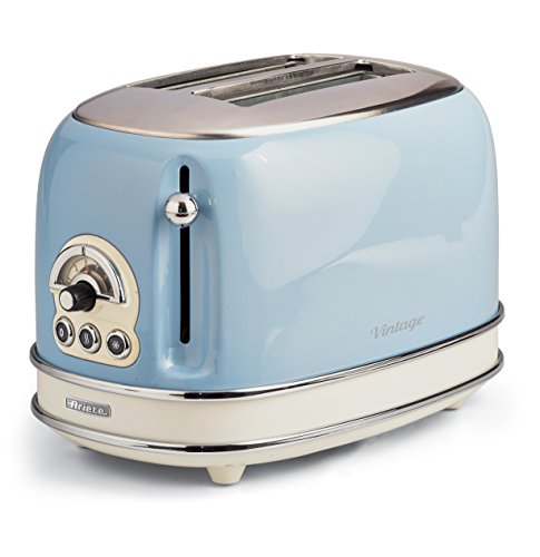 Ariete 155 Tostapane di Design a 2 Fette con Pinze, 6 Livelli di Tostatura, 810 W, Corpo Acciaio Inossidabile, Vassoio Raccoglibriciole Estraibile, Azzurro Pastello