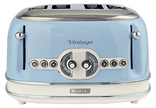 Ariete 156 Tostapane di Design a 4 Fette, 6 Livelli di Tostatura, 1600 W, Acciaio Inossidabile, 4 Scomparti, Blu