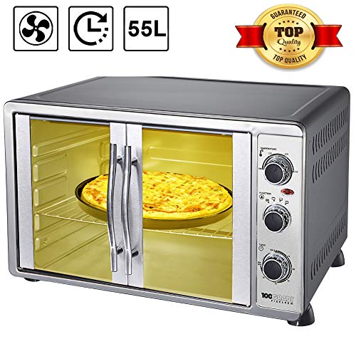 Bakaji Home Forno Fornetto Elettrico Ventilato Potenza 2200W con Doppia Porta Luce Interna Selezioni di Cottura Temperatura Regolabile Timer e Accessori (55 litri)