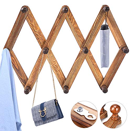 BUZIFU Appendiabiti Estensibile in Legno con 10 Ganci Appendiabiti da Parete Vintage Attaccapanni Espandibile 37 a 105 cm Appendiabiti a Parete per Ingresso Bagno Camera da Letto Ufficio