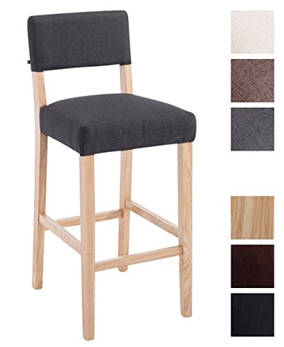 CLP Sgabello Alto Bar Cucina Moritz in Tessuto – Sedia Bar con Schienale E Poggiapiedi – Sedia Elegante in Legno di caucciù H75 CM Grigio Scuro Natura
