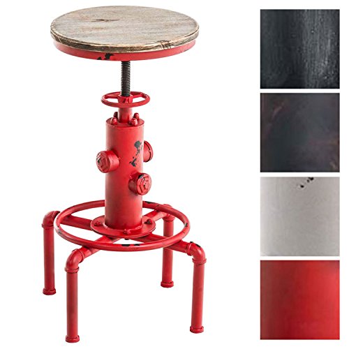 CLP Sgabello Lumos in Metallo e Legno | Forma a Idrante, Design Industriale | Sgabello Robusto Altezza Regolabile 59-75cm | Sgabello Bar 4 Gambe Urban Rosso