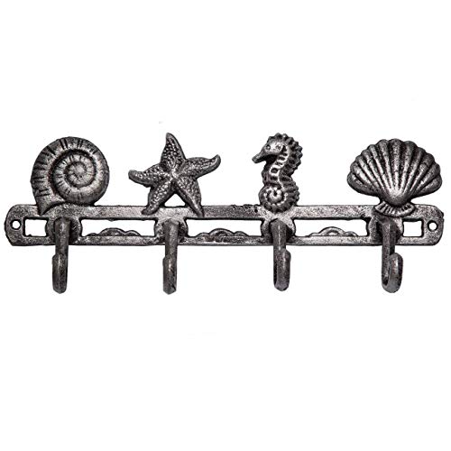 Comfify Appendiabiti Vintage con ConchigliaAppendiabiti a Parete in ghisa Rustica con 4 Ganci DecorativeInclude Viti di AncoraggioNero Argento
