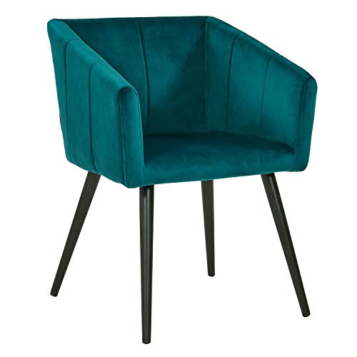 Duhome Sedia da Sala da Pranzo in Tessuto (Velluto) Verde bluastro Blu Azzurro Design Retro con Piedini in Metallo Sedia Imbottita Poltrona Vintage Selezione Colore 8065