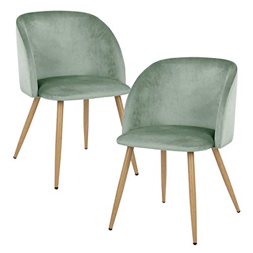 EGGREE Set di 2 Sedie da Pranzo in Velluto Vintage Poltrona Scandinave,Seduta e Schienale Imbottiti,Gambe in Metallo Stile Legno,Verde