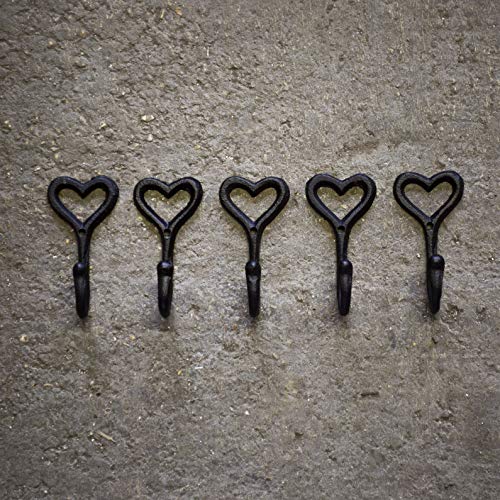 Homezone ganci da parete a forma di cuore colore nero  set da 5 pezzi Ganci appendiabiti da parete per casa o giardino stile vintage