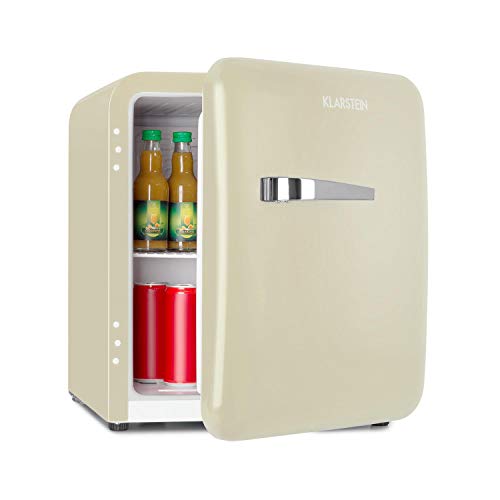 KLARSTEIN Audrey - Mini Frigorifero Retro, Minifrigo, Frigorifero Bevande, Classe Efficienza Energetica A+, Capacità 48 L, 2 Livelli, Temperatura di Raffreddamento: 0-10 °C, VintAge Concept, Crema