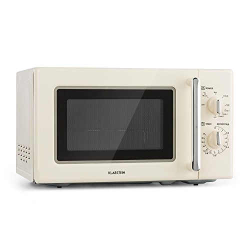 Klarstein Caroline – Microonde, Forno a Microonde, Microonde 2 in 1, Funzione Grill, Spazio Cottura 20 L, Potenza 700/1000 W, Ø25,5cm QuickSelect, Design Retrò, Acciaio Inox, Crema