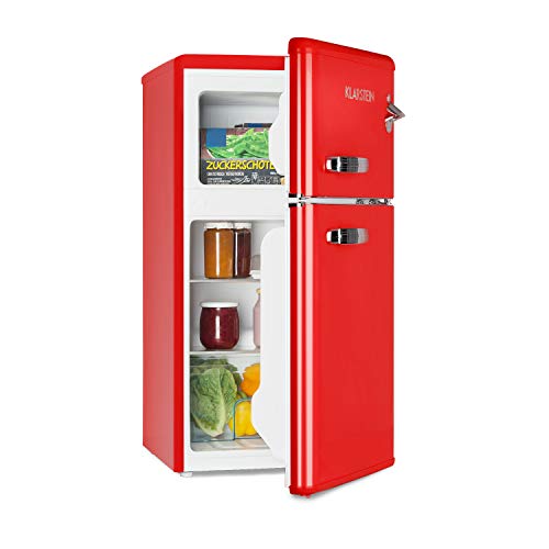KLARSTEIN Irene – Combinazione Frigo-Congelatore, Frigorifero Retro, Scomparto Freezer 61 L, Congelatore 24 L, Rumorositá 40 dB, 2 Ripiani, 2 Ripiani Porta, Rosso