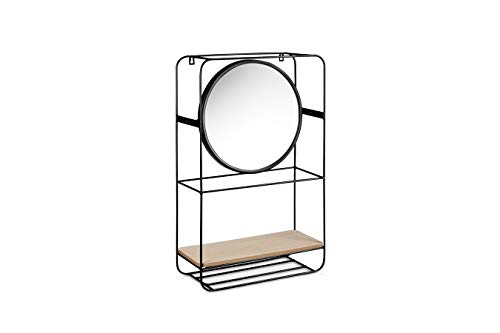 LIFA LIVING Mensola da Muro con Specchio e Ganci | Design Vintage | Legno e Metallo | per Salotto, Bagno, corridoio, Ingresso (Verticale)