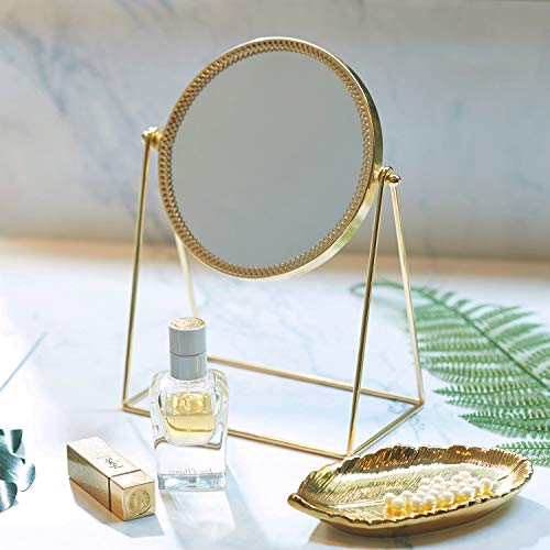 PuTwo Specchio da Trucco, Ornato e Decorativo, Specchio Cosmetico in Stile Principessa, a Lato Singolo, Color Oro Champagne
