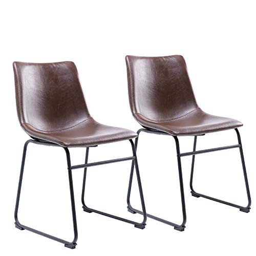 RFIVER Sedia da Sala da Pranzo Stile Vintage con Sedile in Pelle PU e Robusta Base in Metallo per Cucina Soggiorno Set di 2 Marrone BS1003