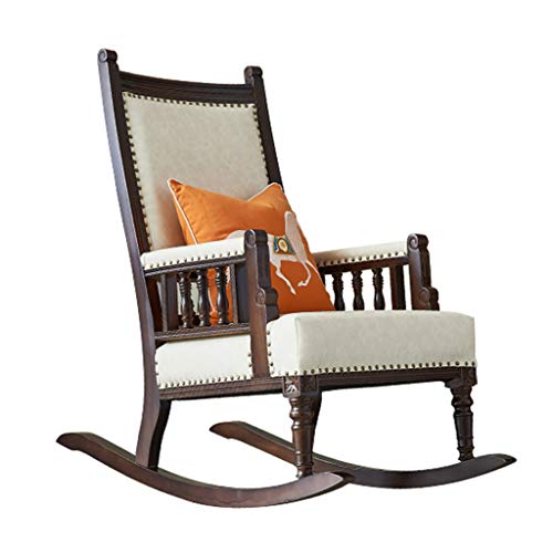 Rocking chair Sedia a Dondolo Health UK Vintage Country Home, in Legno massello e Pelle, reclinabile