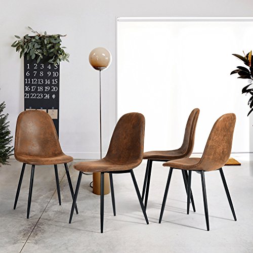Set di 4 sedie da Pranzo Retro Vintage in Pelle Scamosciata Scamosciata Marrone con Gambe Nere