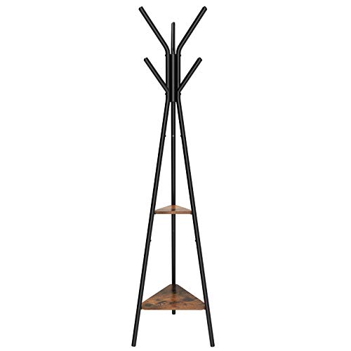 SONGMICS Appendiabiti Vintage, Appendiabiti ad Albero, Stand Autoportante, Stile Industriale, con 2 Ripiani, per Vestiti, Cappelli, Borse, Nero Vintage RCR16BX