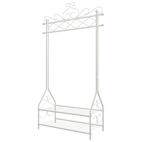 SONGMICS Appendiabiti Vintage con 2 Ripiani in Metallo 92 x 41 x 173 cm Beige HSR07W
