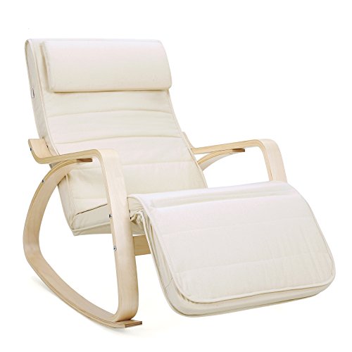 SONGMICS Poltrona dondolo Sedia a dondolo con Poggia gambe di angolo regolabile a 5 gradi Carico Massimo 150 kg Beige LYY10M