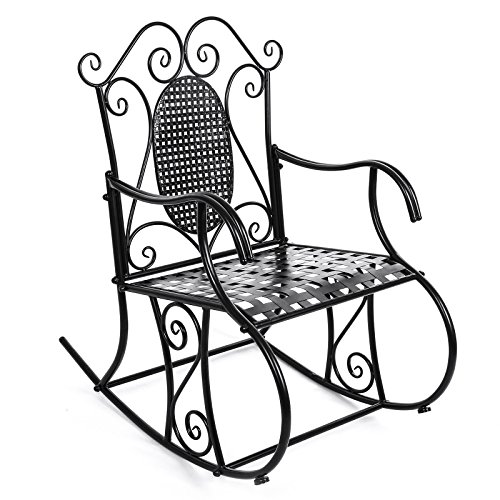 SONGMICS Poltrona Sedia a Dondolo in Ferro Battuto Verniciato di Stile retrò Decorativa per Balcone Giardino GRC101B