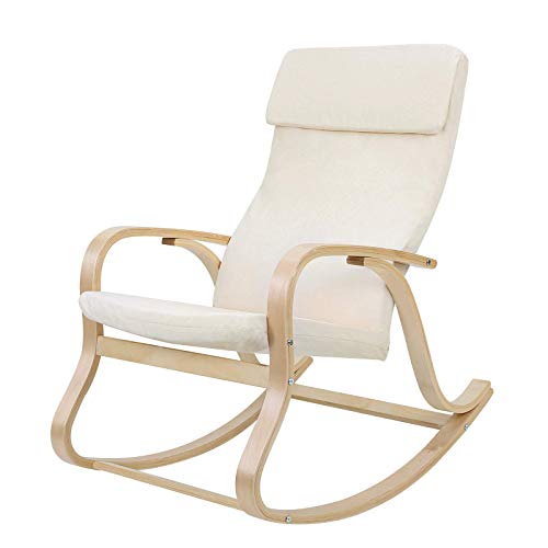 SONGMICS Sedia a Dondolo Poltrona Dondolo in Betulla Legno Carico Massimo 120 kg Beige LYY30M