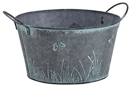 Tondo metallo Vintage shabby Planter Pot Dragonfly disegno della farfalla Erbe Bulbi