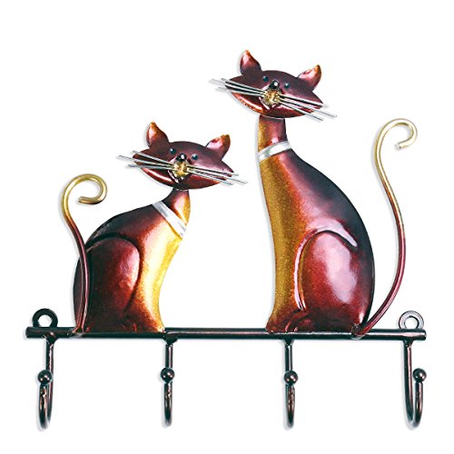 TOOARTS Appendiabiti da parete in ferro gatto Decor 4 ganci per cappotti Borse Supporto da parete Appendiabiti da parete regalo decorativo