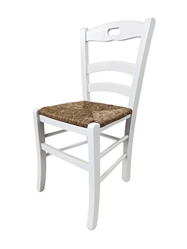 Totò Piccinni Ordine MIN. 2pz, Sedia Loire, in Legno di faggio, ALTISSIMA QUALITA’, L43xP46xA87 cm (Bianco Laccato, Seduta Paglia)