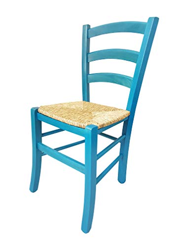 Totò Piccinni Ordine Minimo 2pz, Sedia paesana Venezia in Legno di faggio, ALTISSIMA QUALITA’, Robusta, già montata, L43xP48xH88 cm (Blu, Seduta Paglia)