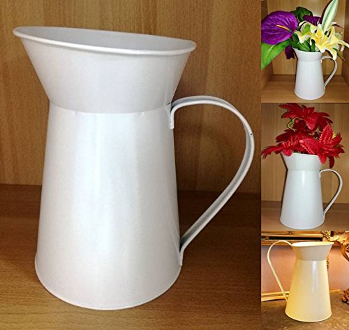 TriEcoWorld brocca stile francese shabby chic vintage fiori decorazione domestica ferro metallo acciaio latta regalo di nozze vaso bianco