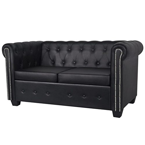 vidaXL Divano Chesterfield 2 Posti Classico in Similpelle Nero Salotto Sofa