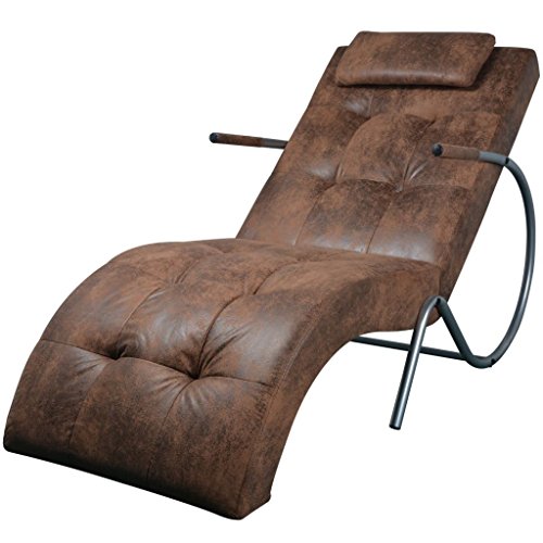 vidaXL Sedia Sdraio e Cuscino Scamosciato Marrone Poltrona Sofà Chaise Longue