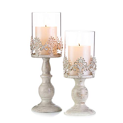Vintage Metallo Portacandele Intagliato, Pacchetto Aggiornato Decorazione Candelabro Centrotavola Matrimonio, Metallico Portacandele Grande con Coperchio in Vetro