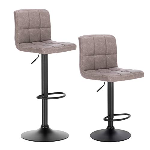 WOLTU BH112gr-2 Coppia Sgabelli da Bar Ecopelle Vintage Sedia per Cucina Girevole Grigio