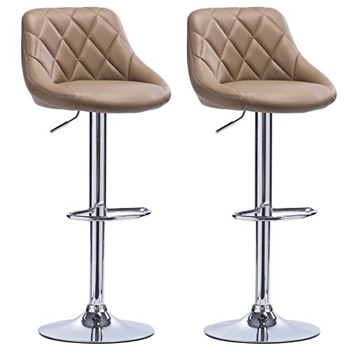 WOLTU BH23kk-2 Coppia Sgabelli da Bar Estetica Moderno Sedia Cucina Alta con Schienale Quadrato Poggiapiedi Senza Braccioli Similpelle Cromato Altezza Regolabile Girevole 2 Pezzi Cachi