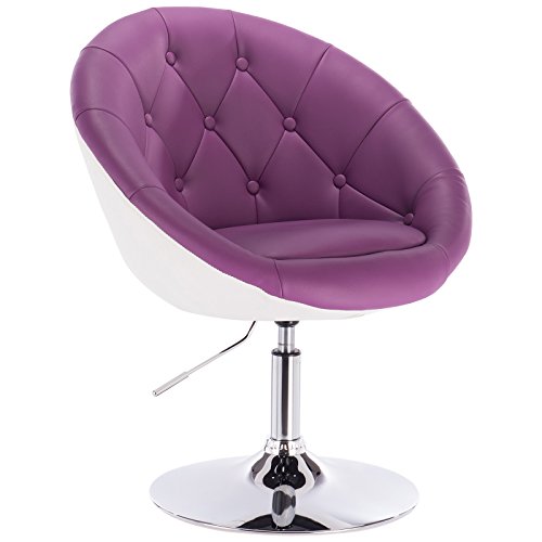 WOLTU BH41vlw-1 Poltroncina da Bar Cucina Salotto Sedia Girevole Sgabello con Schienale Braccioli Ecopelle Acciaio Cromato Altezza Regolabile Moderno Viola+Bianco