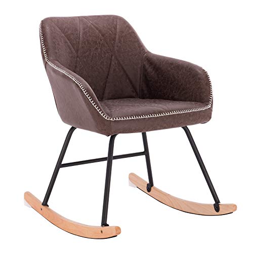 WOLTU SKS12br-1 Sedia a Dondolo per Soggiorno Vintage Poltrona Relax con Schienale Braccioli in Ecopelle Marrone