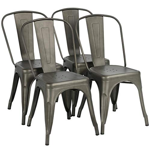 Yaheetech 4 Sedie Sala da Pranzo Cucina Sgabelli per Cucina Moderni Bar Vintage Giardino Esterno in Metallo Opaco Antiruggine Industriali Impilabili Marrone Metallico