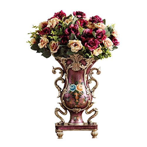 ZXL Vaso da Fiori in Resina Europeo Doppio Orecchio Grande Vaso, Vaso da Terra Vintage Pastorale Country per Soggiorno Camera da Letto centrotavola centrotavola o Regalo di Nozze, Rosso