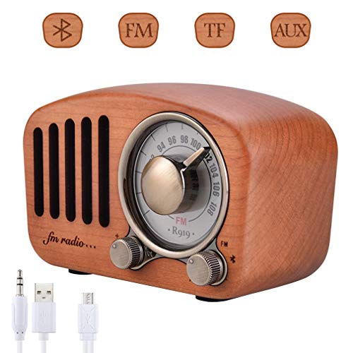 Altoparlanti Bluetooth Radio Portatile Qoosea Stereo Portatile in Legno Retro con Altoparlante Super Bass Subwoofer con Radio FM Jack Audio da 3,5 mm e Porte per schede TF Lettore MP3