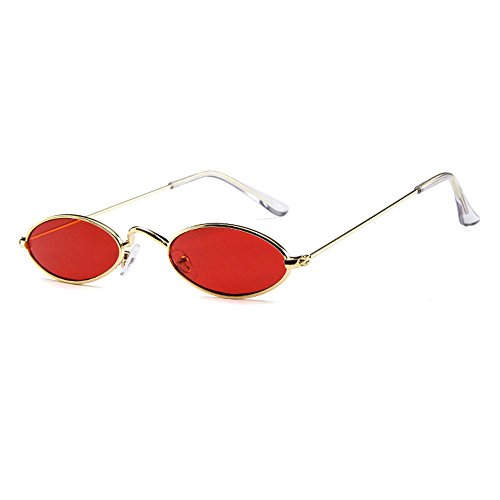 Aolvo – Occhiali da sole piccoli ovali, stile vintage, eleganti, rotondi, HD, per uomini, donne e ragazze Gold Frame Red Lens