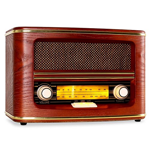 AUNA Belle Epoque 1905 – Radio Nostalgia, Ricevitore FM, Scala Banda frequenza Regolabile, Interruttore Luce, regolatore Volume/frequenza, Antenna tiro, Custodia in Legno Arrotondata, Rosso