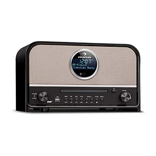 auna Columbia DAB Radio – Radio Bluetooth, Lettore CD/MP3, Radio Nostalgica, 60 W max, Sintonizzatore DAB +/FM, Radiosveglia, Sleep Timer, Stereo AUX, USB, Display LCD, Design Retro, Nero