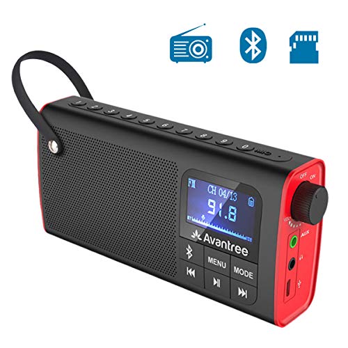 Avantree SP850 Mini Radio Portatile FM, Radiolina Tascabile con Batteria Ricaricabile, Cassa Audio Altoparlanti Bluetooth e SD Card Mp3 Player Tutto 3 in 1, Auto Scansione & Memorizzazione