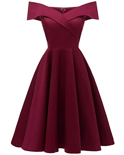 BAIHUODRESS Vintage 1950s Coctel Vestito a Pieghe Donna Corta