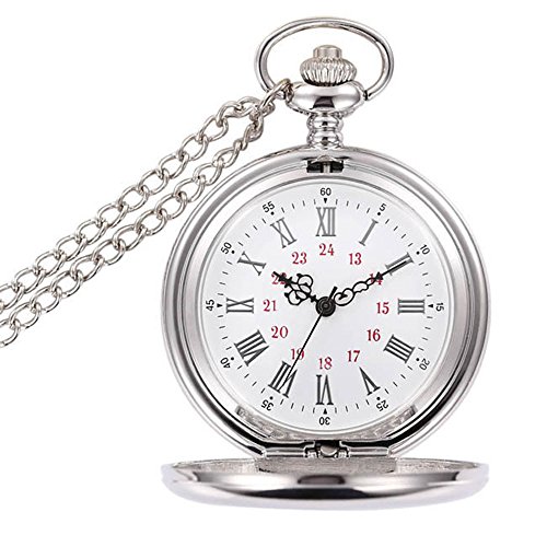 BestFire Orologio da taschino vintage da taschino al quarzo liscio Orologio classico da taschino con catenina per uomo donna – Confezione regalo per il giorno di compleanno del papà