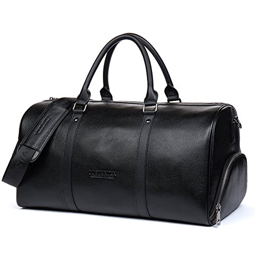 BOSTANTEN Uomo Vera Pelle Borsa da Viaggio borsone da weekend Donna Cuoio Tote Palestra Bagaglio Sport Borsone sportiva L Nero