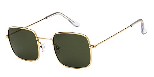 BOZEVON Retrò UV400 Donna & Uomo Rettangolari Occhiali da sole Occhialoni Metallo Telaio, oro(Telaio)-verde(Lenti)